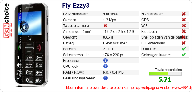 Fly Ezzy3 Technische gegevens 