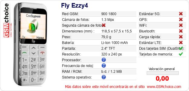Fly Ezzy4 Datos técnicos del móvil 
