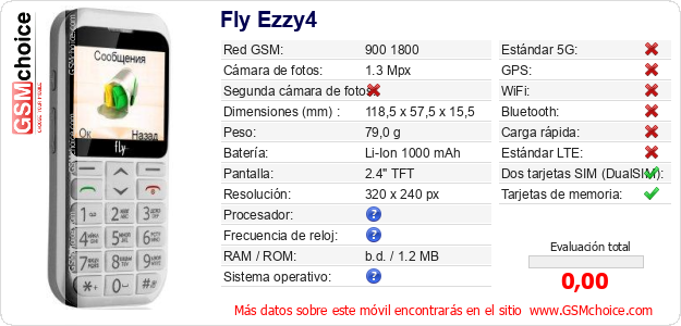 Fly Ezzy4 Datos técnicos del móvil 