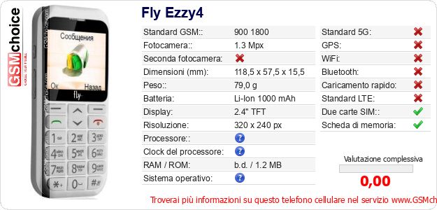 Fly Ezzy4 Dati tecnici di telefono cellulare 