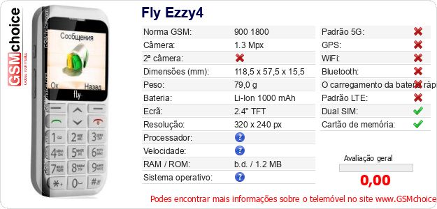 Fly Ezzy4 Especificações técnicas do telemóvel 