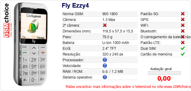 Fly Ezzy4 Especificações técnicas do telemóvel 