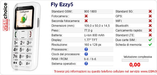 Fly Ezzy5 Dati tecnici di telefono cellulare Fly Ezzy5 Dati tecnici di telefono cellulare