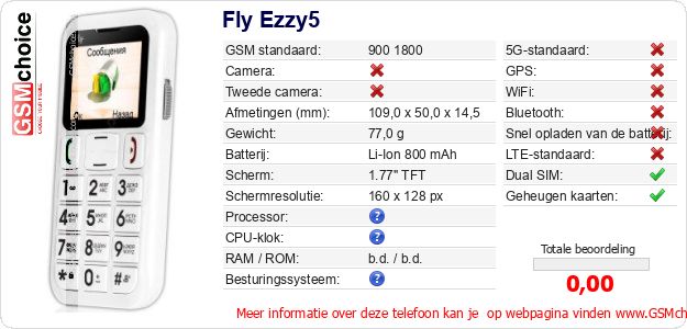 Fly Ezzy5 Technische gegevens Fly Ezzy5 Technische gegevens