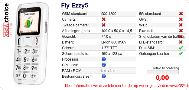 Fly Ezzy5 Technische gegevens 