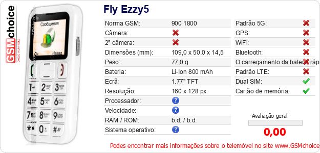 Fly Ezzy5 Especificações técnicas do telemóvel 