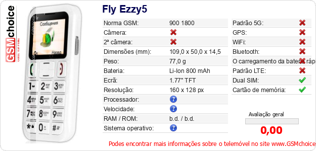 Fly Ezzy5 Especificações técnicas do telemóvel 