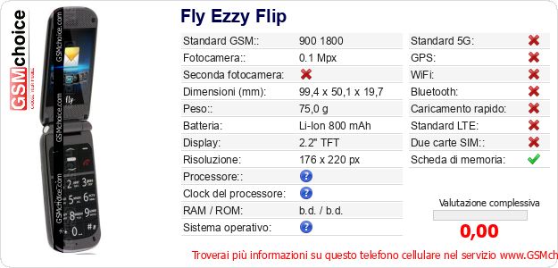 Fly Ezzy Flip Dati tecnici di telefono cellulare 