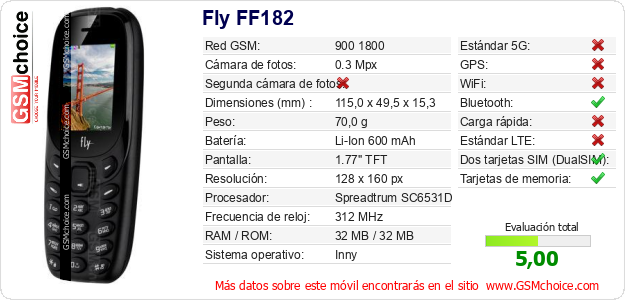 Fly FF182 Datos técnicos del móvil 