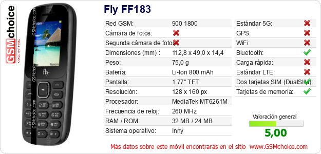 Fly FF183 Datos técnicos del móvil 