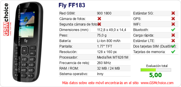 Fly FF183 Datos técnicos del móvil Fly FF183 Datos técnicos del móvil