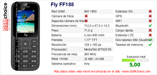 Fly FF188 Datos técnicos del móvil 