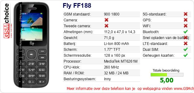 Fly FF188 Technische gegevens Fly FF188 Technische gegevens
