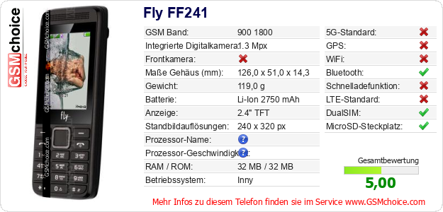 Fly FF241 technische Daten Fly FF241 technische Daten
