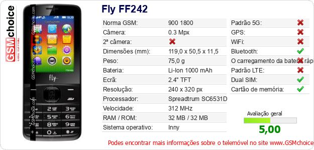 Fly FF242 Especificações técnicas do telemóvel 