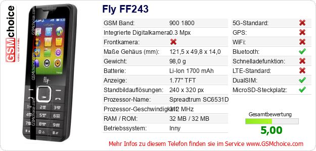 Fly FF243 technische Daten Fly FF243 technische Daten