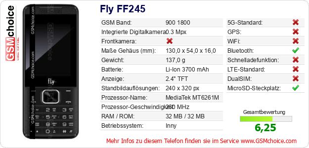 Fly FF245 technische Daten Fly FF245 technische Daten