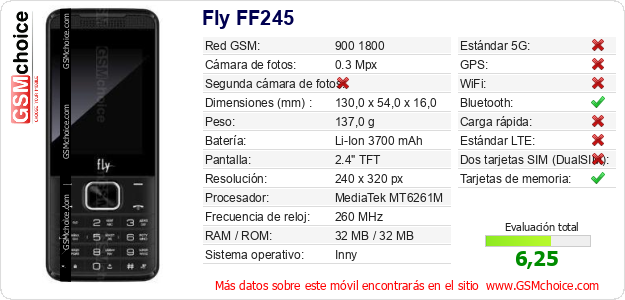 Fly FF245 Datos técnicos del móvil 