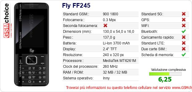 Fly FF245 Dati tecnici di telefono cellulare Fly FF245 Dati tecnici di telefono cellulare