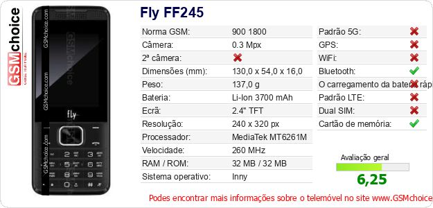 Fly FF245 Especificações técnicas do telemóvel 