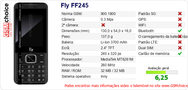 Fly FF245 Especificações técnicas do telemóvel 