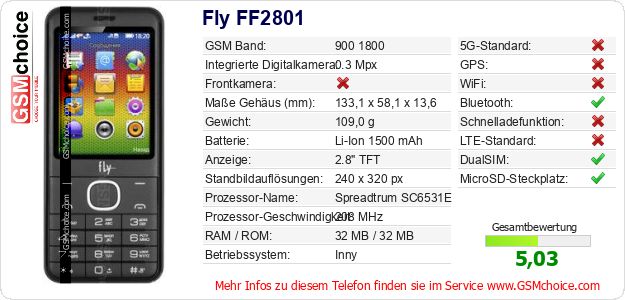 Fly FF2801 technische Daten Fly FF2801 technische Daten