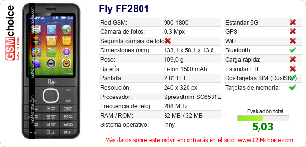 Fly FF2801 Datos técnicos del móvil 