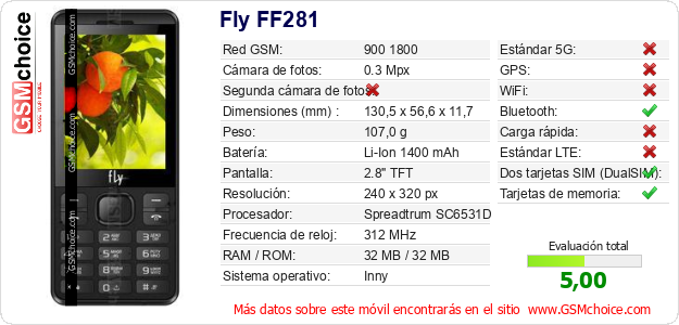 Fly FF281 Datos técnicos del móvil 
