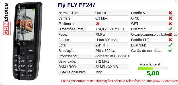 Fly FLY FF247 Especificações técnicas do telemóvel 