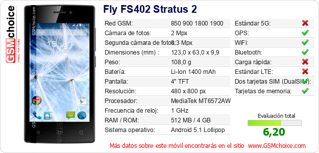 Fly FS402 Stratus 2 Datos técnicos del móvil Fly FS402 Stratus 2 Datos técnicos del móvil