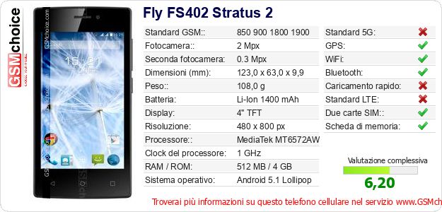 Fly FS402 Stratus 2 Dati tecnici di telefono cellulare Fly FS402 Stratus 2 Dati tecnici di telefono cellulare