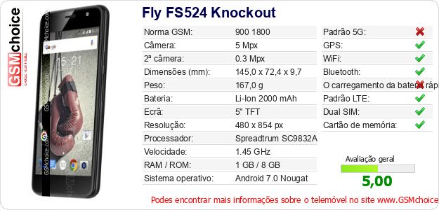 Fly FS524 Knockout Especificações técnicas do telemóvel 