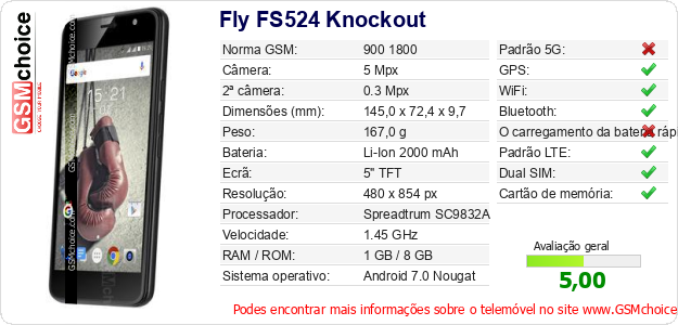 Fly FS524 Knockout Especificações técnicas do telemóvel 