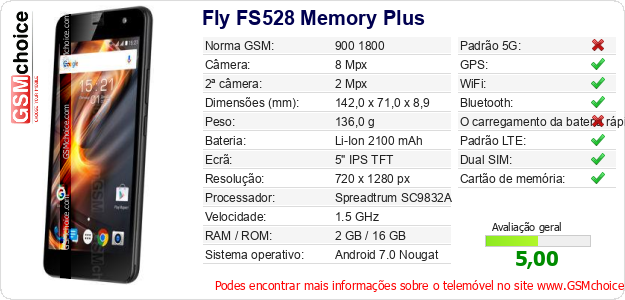 Fly FS528 Memory Plus Especificações técnicas do telemóvel 