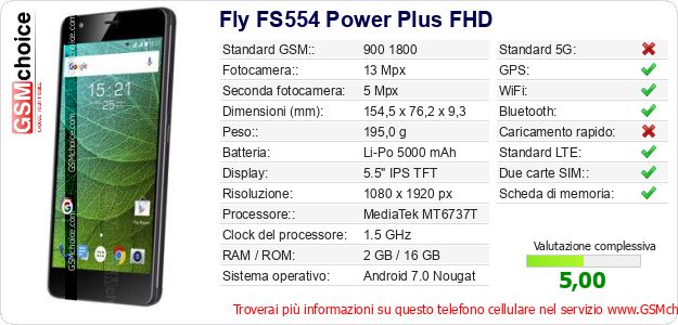 Fly FS554 Power Plus FHD Dati tecnici di telefono cellulare Fly FS554 Power Plus FHD Dati tecnici di telefono cellulare