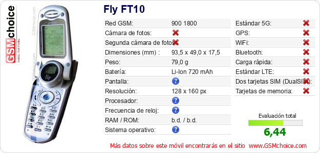 Fly FT10 Datos técnicos del móvil 