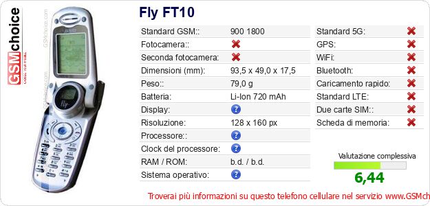 Fly FT10 Dati tecnici di telefono cellulare 