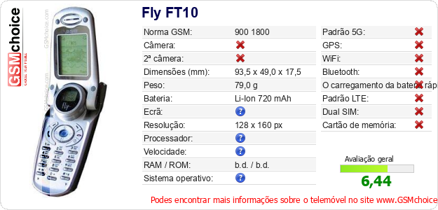 Fly FT10 Especificações técnicas do telemóvel Fly FT10 Especificações técnicas do telemóvel