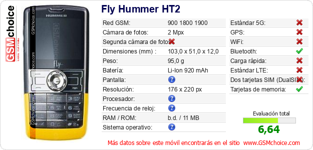 Fly Hummer HT2 Datos técnicos del móvil 