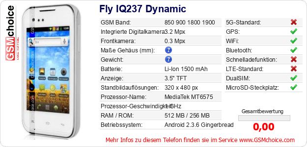Fly IQ237 Dynamic technische Daten Fly IQ237 Dynamic technische Daten
