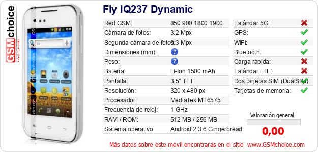 Fly IQ237 Dynamic Datos técnicos del móvil 
