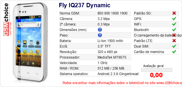 Fly IQ237 Dynamic Especificações técnicas do telemóvel 