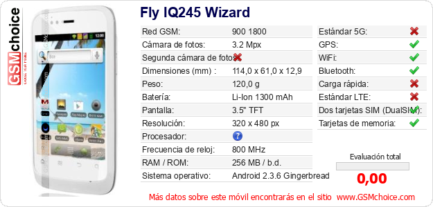 Fly IQ245 Wizard Datos técnicos del móvil Fly IQ245 Wizard Datos técnicos del móvil