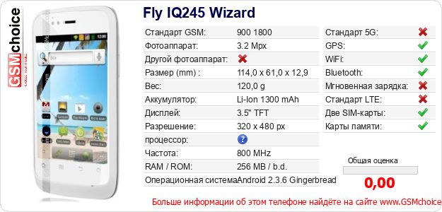 Fly IQ245 Wizard Технические данные телефона Fly IQ245 Wizard Технические данные телефона