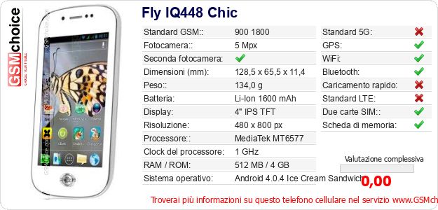 Fly IQ448 Chic Dati tecnici di telefono cellulare Fly IQ448 Chic Dati tecnici di telefono cellulare
