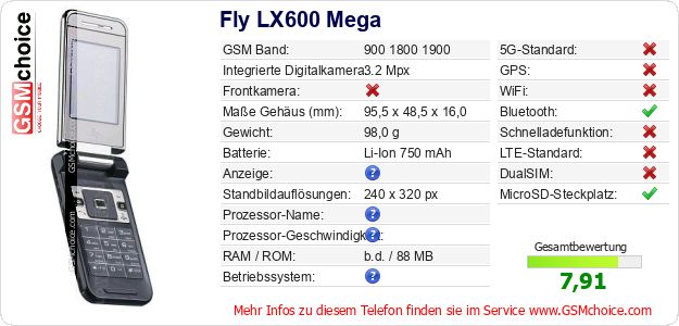 Fly LX600 Mega technische Daten Fly LX600 Mega technische Daten