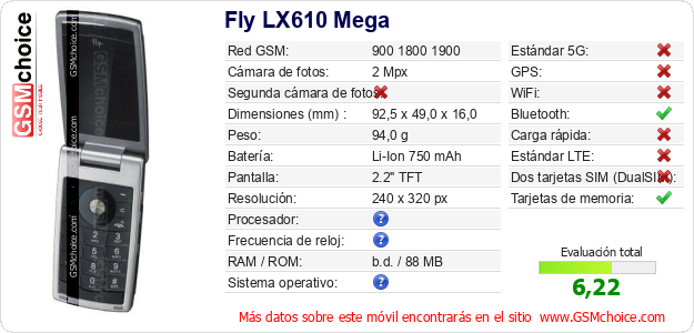 Fly LX610 Mega Datos técnicos del móvil 
