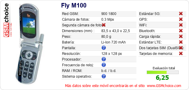 Fly M100 Datos técnicos del móvil 