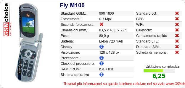Fly M100 Dati tecnici di telefono cellulare 