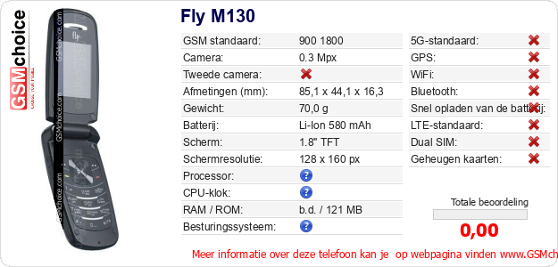 Fly M130 Technische gegevens 